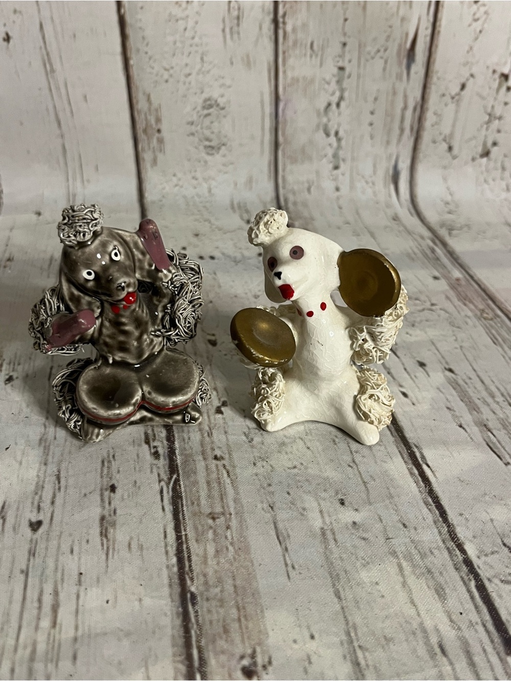 Vintage Lot Of 2 Spaghetti Poodle Figurines Japan Anthropomorphic Band